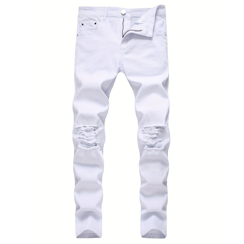 Distressed Jean Rip - กางเกงยีนส์ขาดทรงสลิมฟิตสำหรับผู้ชาย สไตล์ Kpop แนวอเมริกัน สตรีท ร็อค