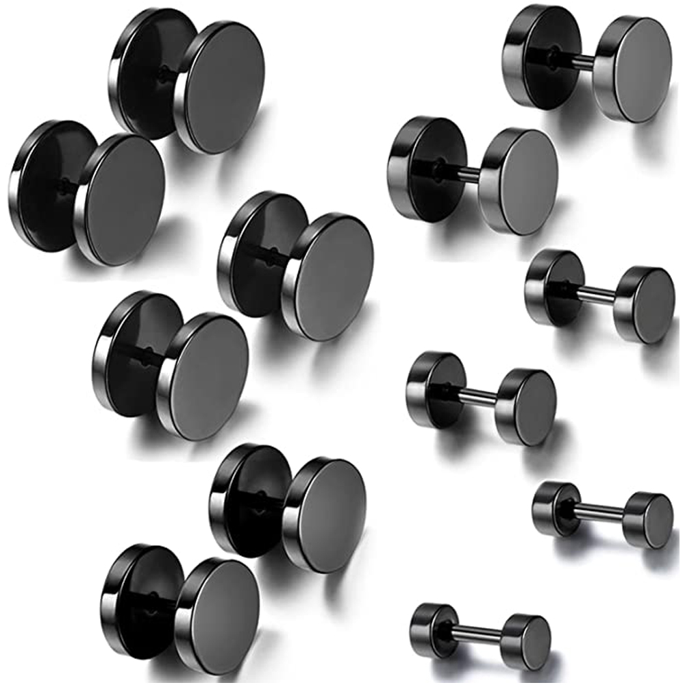 Street Fashion Earrings - 2 ชิ้น Punk สแตนเลสสกรู Dumbbell Gothic