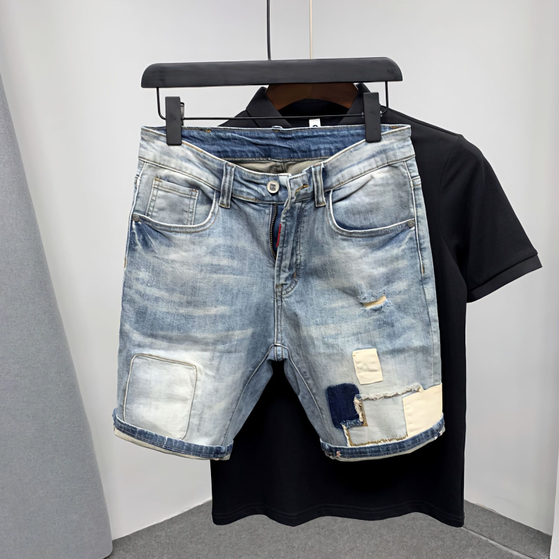 Distressed Jean Rip - ตรงกางเกงยีนส์ชายกางเกงขาสั้น Ripped Jorts Distressed Retro Baggy