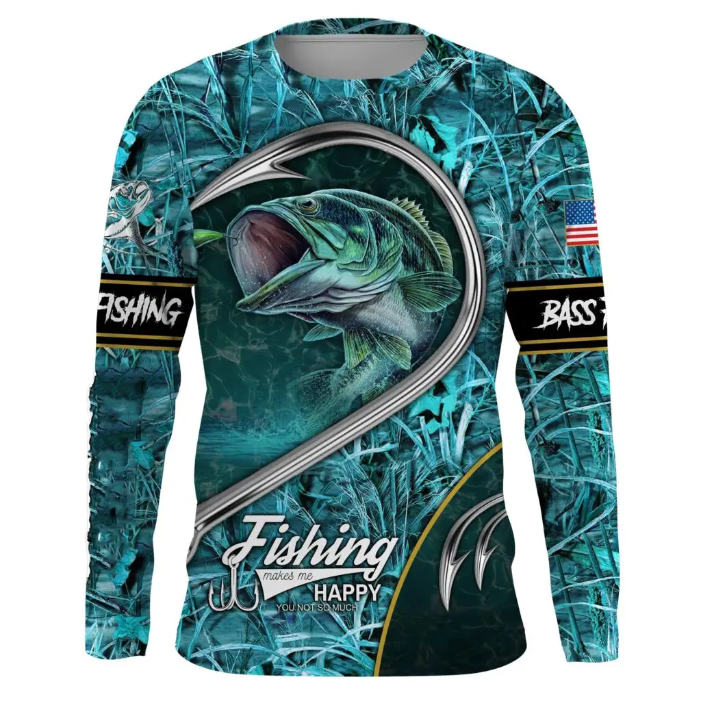 Street Fashion Jersey - เสื้อยืดแขนยาวผู้ชาย พิมพ์ลาย 3 มิติ เสื้อยืดคอโอเวอร์ไซส์สำหรับผู้ชาย เสื้อผ้าแฟชั่นลายปลา