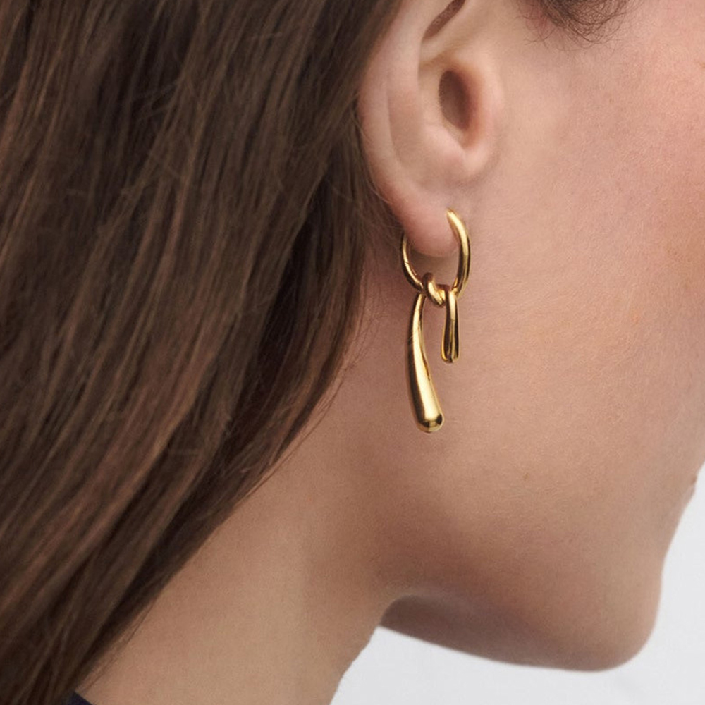 Street Fashion Earrings - ต่างหูผู้หญิงทรงปมแบบไม่สมมาตร ทำจากทองเหลืองชุบทอง 18K สไตล์แฟชั่นไฮสตรีท ของขวัญเครื่องประดับ รุ่น