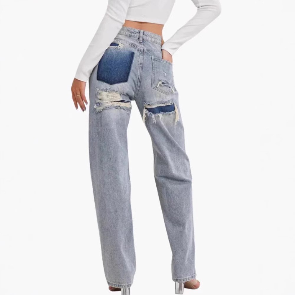 กางเกงยีนส์เดนิมทรงหลวมเอวกลาง - Distressed Jean Rip บทวิจารณ์และราคา
