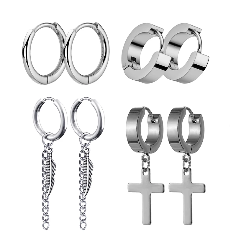หมุดต่างหูรูปไม้กางเขนสแตนเลสส - Street Fashion Earrings บทวิจารณ์และราคา