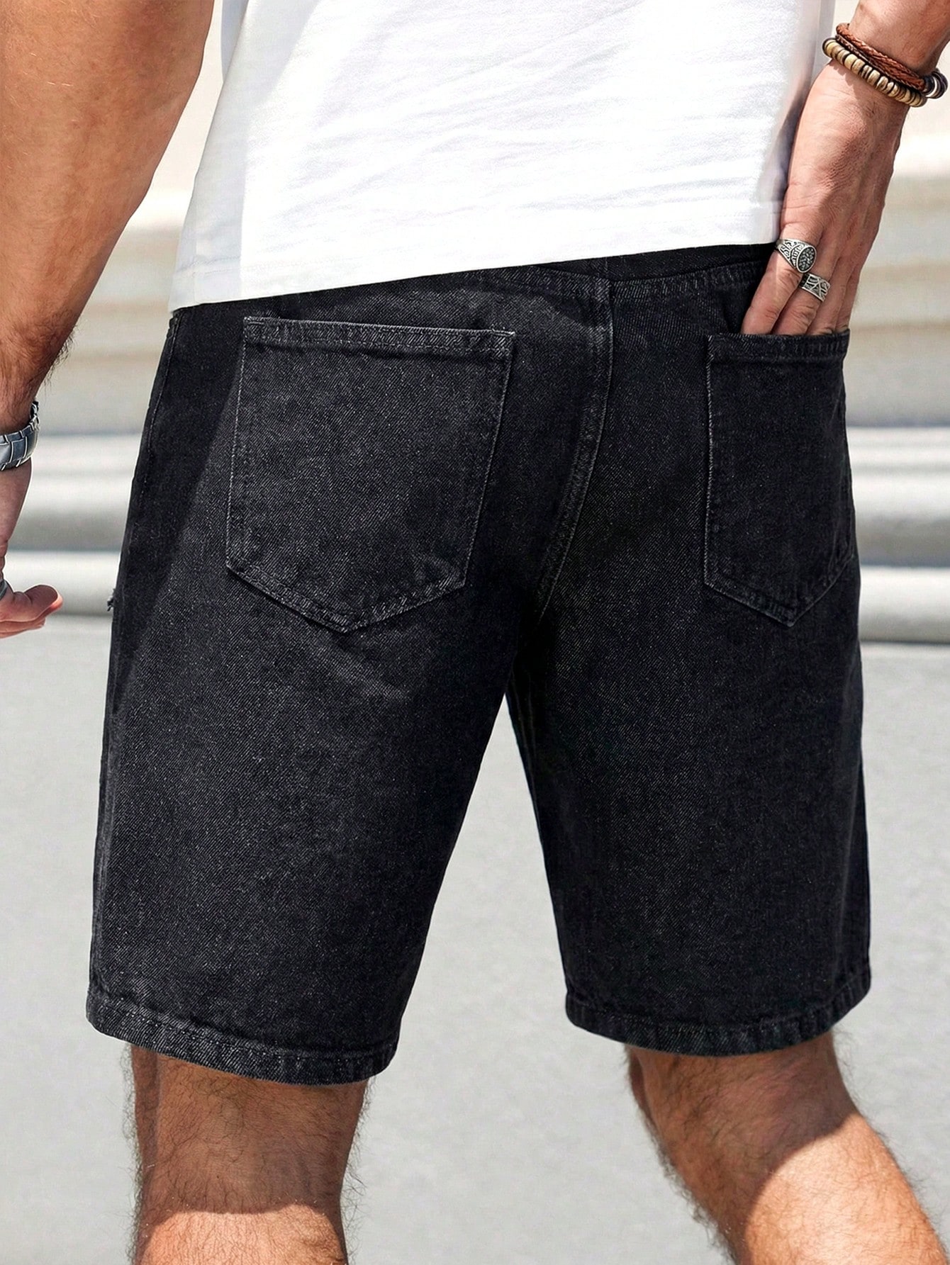 กางเกงยีนส์ขาสั้นผู้ชายสีดำ ขา - Distressed Jean Rip บทวิจารณ์และราคา