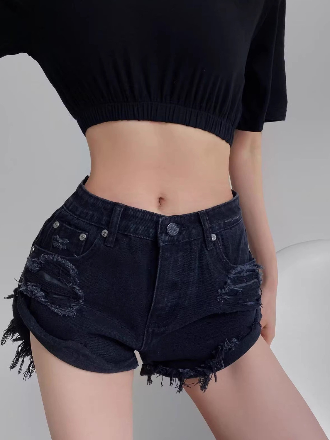 กางเกงยีนส์ขาสั้นเอวต่ำสำหรับผ - Distressed Jean Rip บทวิจารณ์และราคา