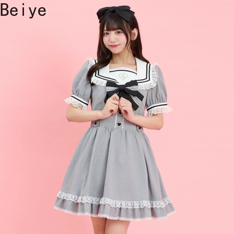 เดรสลูกไม้คอปกกะลาสีทรงเข้ารูป - Japanese Street Fashion Female บทวิจารณ์และราคา