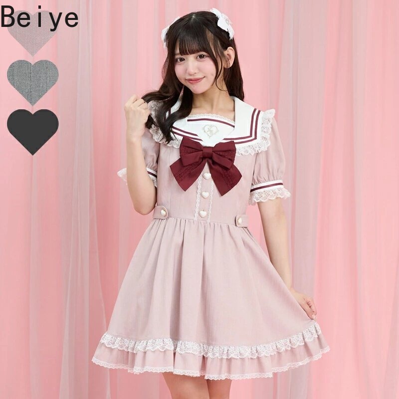 เดรสลูกไม้คอปกกะลาสีทรงเข้ารูป - Japanese Street Fashion Female บทวิจารณ์และราคา