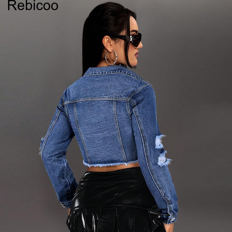 เสื้อแจ็คเก็ตยีนส์ครอปแขนยาวสำ - Distressed Jean Rip บทวิจารณ์และราคา