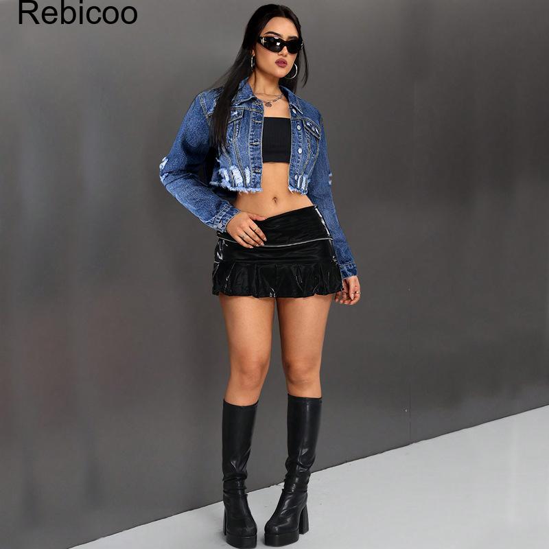 เสื้อแจ็คเก็ตยีนส์ครอปแขนยาวสำ - Distressed Jean Rip บทวิจารณ์และราคา