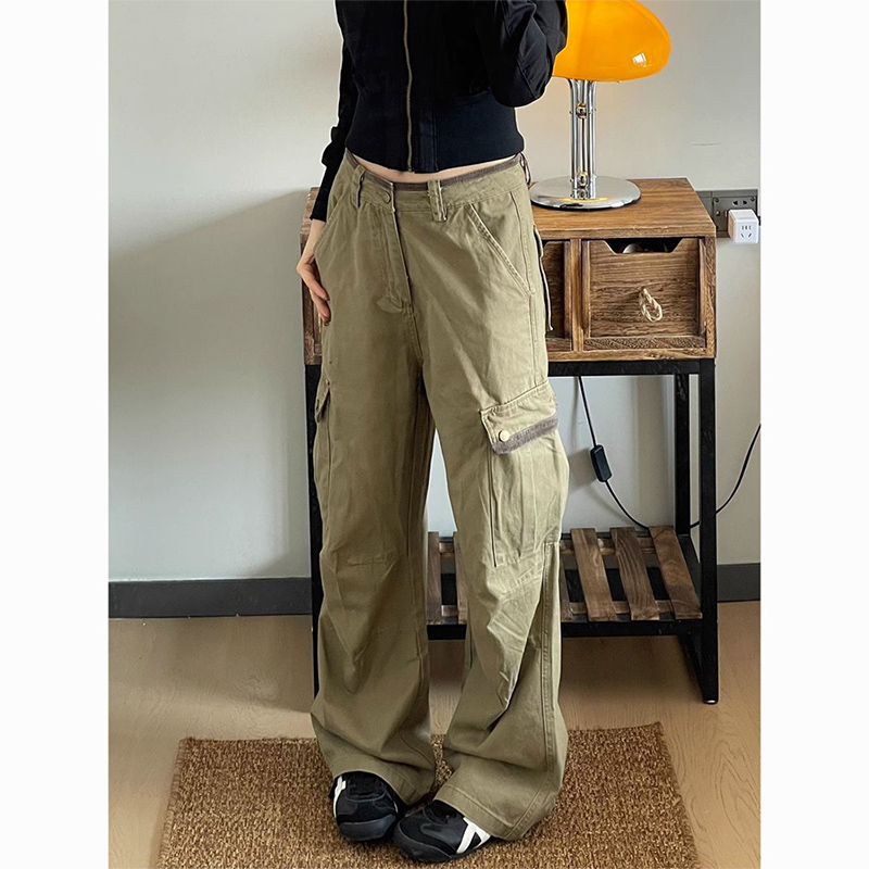 กางเกงคาร์โก้ทรงหลวมสีกากีแฟชั - Japanese Street Fashion Female บทวิจารณ์และราคา
