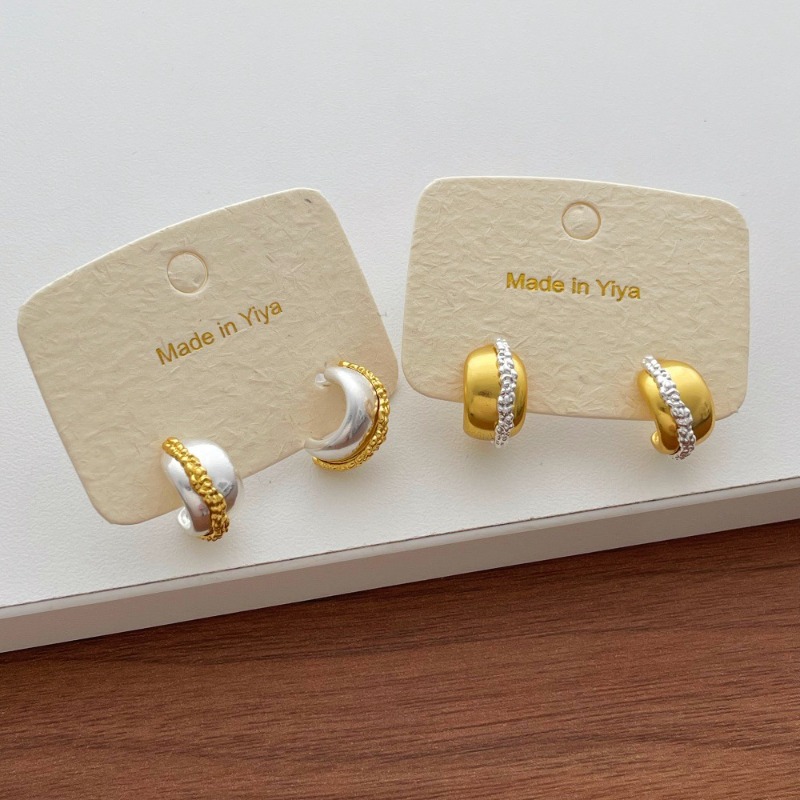 ต่างหูทรงตัว C สีเมทัลลิกตัดกั - Street Fashion Earrings บทวิจารณ์และราคา