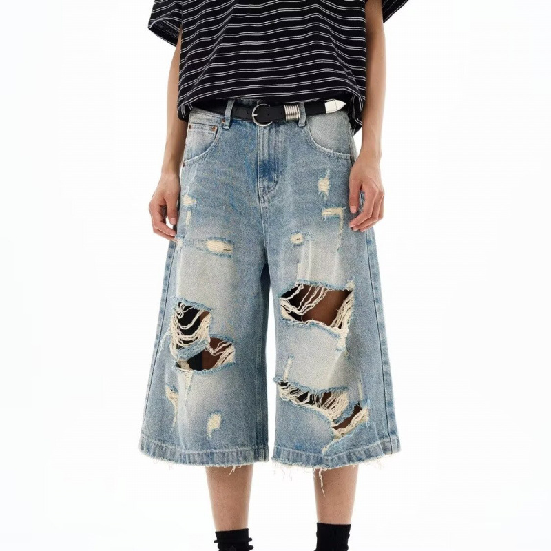 กางเกงยีนส์ขาสั้นทรงหลวมสไตล์ว - Distressed Jean Rip บทวิจารณ์และราคา