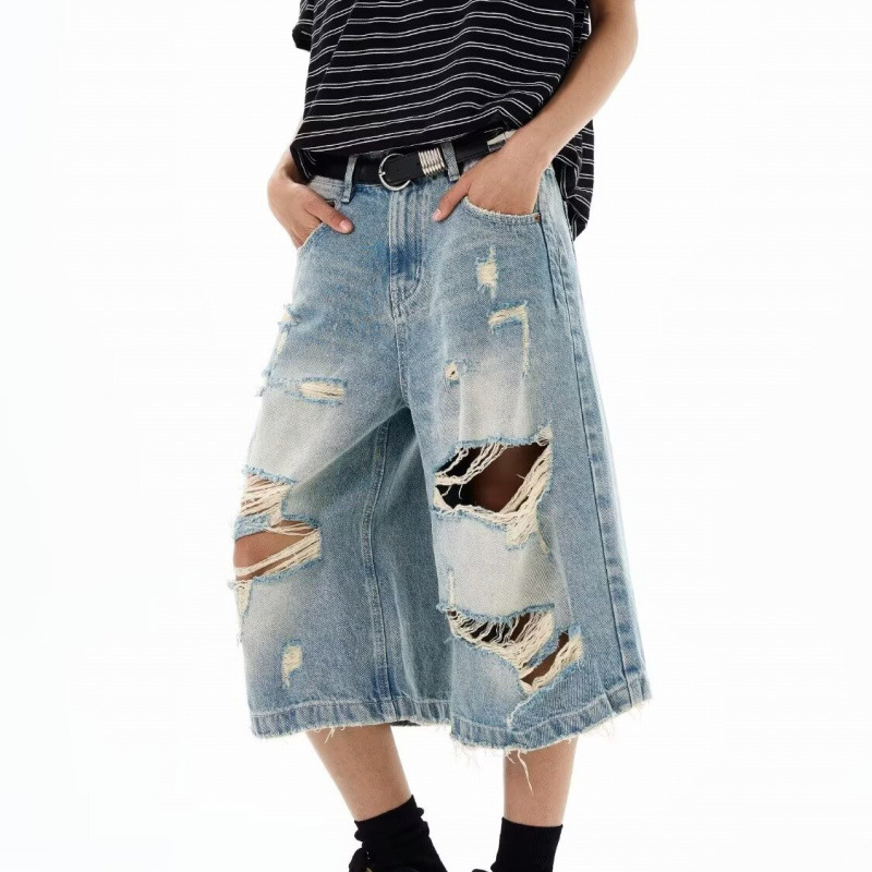 กางเกงยีนส์ขาสั้นทรงหลวมสไตล์ว - Distressed Jean Rip บทวิจารณ์และราคา